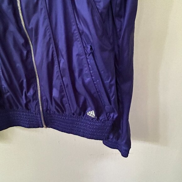 adidas Windbreaker Jacket Womens Small Purple Blue Pockets Zip Front Mock Neck - Picture 2 of 6